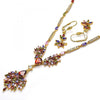 Collar y Arete 06.221.0009 Oro Laminado, Diseño de Gota, con Zirconia Cubica Multicolor, Pulido, Dorado