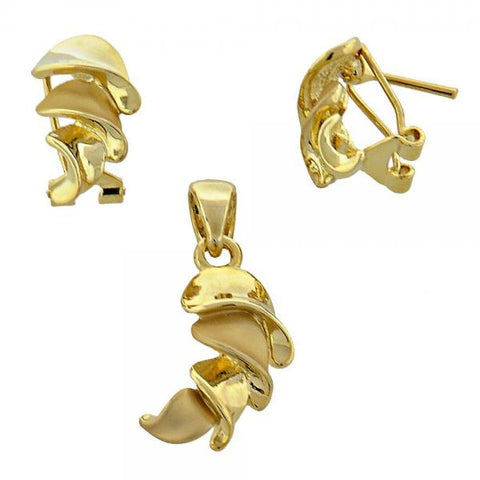 Juego de Arete y Dije de Adulto 10.59.0124 Oro Laminado, Diseño de Torcido, Pulido, Dorado