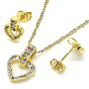 Juego de Arete y Dije de Adulto 10.342.0011.1 Oro Laminado, Diseño de Corazon, con Zirconia Cubica Multicolor, Pulido, Dorado
