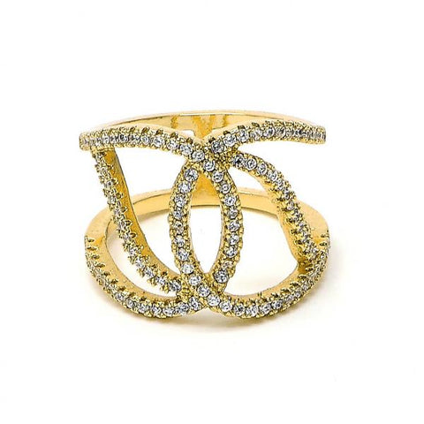 Anillo Multi Piedra 01.155.0044.08 Oro Laminado, con Micro Pave Blanca, Pulido, Dorado