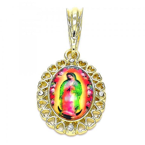 Dije Religioso 05.380.0143 Oro Laminado, Diseño de Guadalupe y Corazon, Diseño de Guadalupe, con Cristal Blanca, Pulido, Dorado