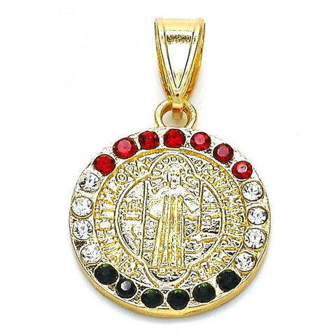 Dije Religioso 05.351.0010 Oro Laminado, Diseño de San Benito, con Cristal Multicolor, Pulido, Dorado