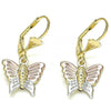 Arete Colgante 02.351.0082 Oro Laminado, Diseño de Mariposa, Pulido, Tricolor
