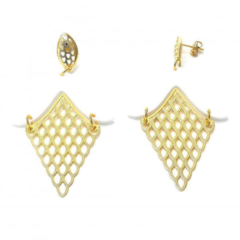 Arete Largo 02.09.0103 Oro Laminado, Resinado Blanco, Dorado
