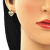 Arete Dormilona 02.156.0496 Oro Laminado, Diseño de Corazon, con Micro Pave Blanca, Pulido, Dorado