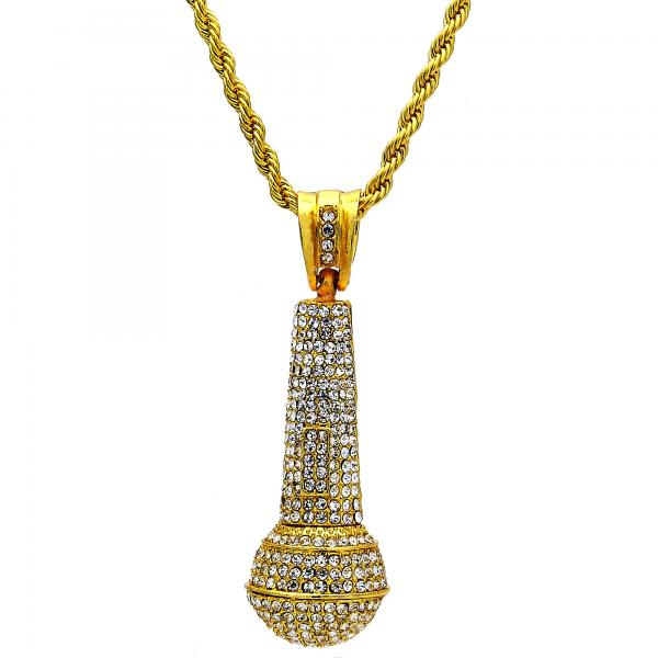 Collares con Dije 04.242.0003.30GT Tono Dorado, Diseño de Rope, con Cristal Blanca, Pulido, Dorado