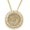 Collares con Dije 04.210.0010.20 Oro Laminado, Diseño de Iniciales, con Zirconia Cubica Blanca, Pulido, Dorado