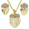Juego de Arete y Dije de Adulto 10.233.0040.7 Oro Laminado, Diseño de Corazon, con Micro Pave Granate y Blanca, Diamantado, Dorado