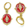 Arete Colgante 02.377.0026.1 Oro Laminado, Diseño de Virgen Maria, Esmaltado Rojo, Dorado