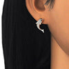 Arete Dormilona 02.336.0116.1 Plata Rodinada, Diseño de Delfin, con Zirconia Cubica Blanca y Negro, Pulido, Oro Rosado