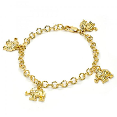 Pulsera de Dije 03.63.1791.07 Oro Laminado, Diseño de Elefante, Diamantado, Dorado