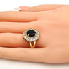Anillo Multi Piedra 01.205.0010.2.08 Oro Laminado, Diseño de Flor, con Zirconia Cubica Tanzanita y Blanca, Pulido, Dorado