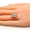 Anillo Multi Piedra 01.210.0048.07 Oro Laminado, Diseño de Flor, con Zirconia Cubica Blanca, Pulido, Dorado