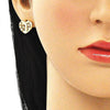 Juego de Arete y Dije de Adulto 10.94.0002.1 Oro Laminado, Diseño de Corazon, con Micro Pave Granate y Blanca, Pulido, Dorado