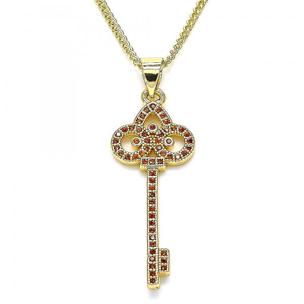 Collares con Dije 04.344.0008.1.20 Oro Laminado, Diseño de Llave, con Micro Pave Granate, Pulido, Dorado
