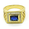 Anillo de Hombre 01.266.0014.2.12 Oro Laminado, con Zirconia Cubica Zafiro Azul y Micro PaveBlanca, Pulido, Dorado