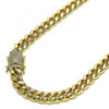 Gargantilla Básica 04.156.0466.16 Oro Laminado, Diseño de Miami Cubana, con Micro Pave Blanca, Pulido, Dorado