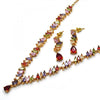 Collar y Arete 06.205.0005.1 Oro Laminado, Diseño de Gota, con Zirconia Cubica Multicolor, Pulido, Dorado