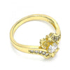 Anillo Multi Piedra 01.210.0135.07 Oro Laminado, Diseño de Oja, con Zirconia Cubica Blanca, Pulido, Dorado