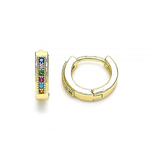 Argolla Huggie 02.210.0598.4.10 Oro Laminado, con Micro Pave Multicolor, Pulido, Dorado