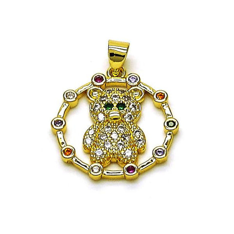 Dije Elegante 05.381.0021 Oro Laminado, Diseño de Osito, con Micro Pave Multicolor, Pulido, Dorado