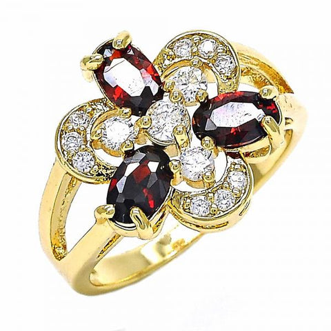 Anillo Multi Piedra 01.365.0001.08 Oro Laminado, con Zirconia Cubica Granate y Blanca, Pulido, Dorado