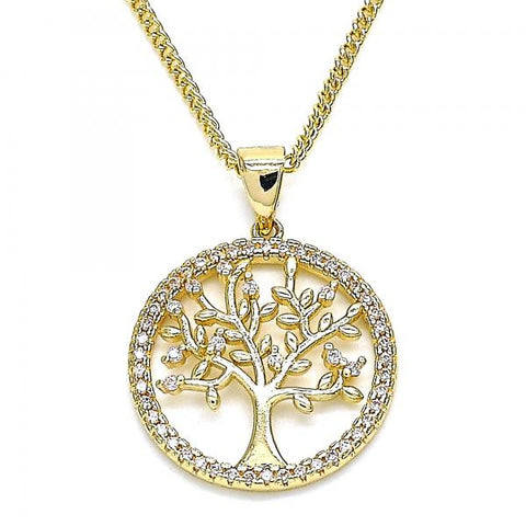 Collares con Dije 04.156.0311.20 Oro Laminado, Diseño de Arbol, con Micro Pave Blanca, Pulido, Dorado