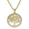 Collares con Dije 04.156.0311.20 Oro Laminado, Diseño de Arbol, con Micro Pave Blanca, Pulido, Dorado