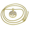 Collares con Dije 04.156.0386 Oro Laminado, Diseño de Arbol, con Zirconia Cubica Blanca, Pulido, Dorado