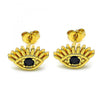 Arete Dormilona 02.341.0028.1 Oro Laminado, Diseño de Ojo Griego, con Zirconia Cubica Negro, Pulido, Dorado