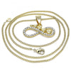 Collares con Dije 04.380.0006.20 Oro Laminado, Diseño de Corazon y Infinito, Diseño de Corazon, con Cristal Blanca, Pulido, Dorado