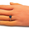 Anillo Multi Piedra 01.284.0057.3 Oro Laminado, Diseño de Corazon, con Zirconia Cubica Zafiro Azul y Micro PaveBlanca, Pulido, Dorado