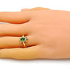 Anillo Multi Piedra 01.341.0077.4 Oro Laminado, Diseño de Tortuga, con Zirconia Cubica Verde y Micro PaveBlanca, Pulido, Dorado