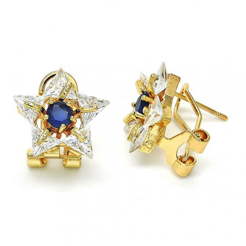 Arete Dormilona 02.217.0082.4 *PROMO* Oro Laminado, Diseño de Estrella, con Zirconia Cubica Zafiro Azul y Blanca, Pulido, Dorado