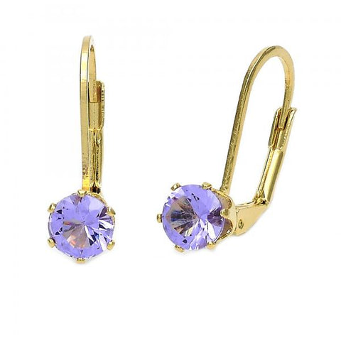 Arete Gancho Frances 5.128.085 Oro Laminado, con Zirconia Cubica Violeta, Pulido, Dorado