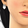Juego de Arete y Dije de Adulto 10.233.0040.5 Rodio Laminado, Diseño de Corazon, con Zirconia Cubica Negro y Blanca, Diamantado, Rodinado