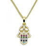 Collares con Dije 04.210.0055.1.20 Oro Laminado, Diseño de Mano de Dios, con Micro Pave Multicolor y Zirconia CubicaBlanca, Pulido, Dorado