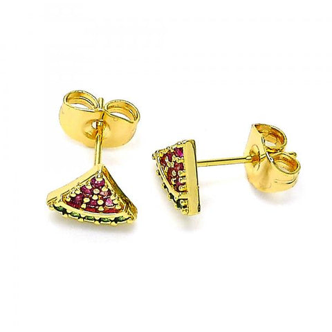 Arete Dormilona 02.310.0073 Oro Laminado, Diseño de Sandia, con Micro Pave Rubi y Verde, Pulido, Dorado