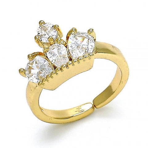 Anillo Multi Piedra 01.210.0080 Oro Laminado, Diseño de Corona y Gota, Diseño de Corona, con Zirconia Cubica Blanca, Pulido, Dorado