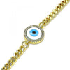 Pulsera Elegante 03.341.0166.08 Oro Laminado, Diseño de Ojo Griego, con Micro Pave Blanca y Madre PerlaBlanca, Pulido, Dorado