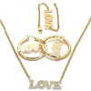 Collar, Pulso y Arete 06.63.0246 Oro Laminado, Diseño de Amor, Pulido, Dorado