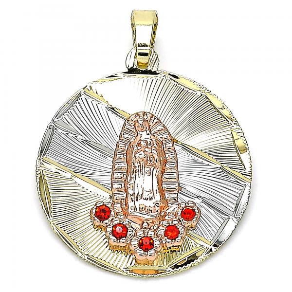 Dije Religioso 05.380.0001.1 Oro Laminado, Diseño de Guadalupe y Flor, Diseño de Guadalupe, con Cristal Granate, Diamantado, Tricolor