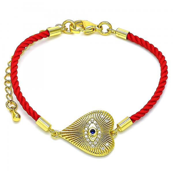 Pulsera Elegante 03.368.0053.06 Oro Laminado, Diseño de Ojo Griego y Corazon, Diseño de Ojo Griego, con Micro Pave Blanca y Zirconia CubicaZafiro Azul, Pulido, Dorado