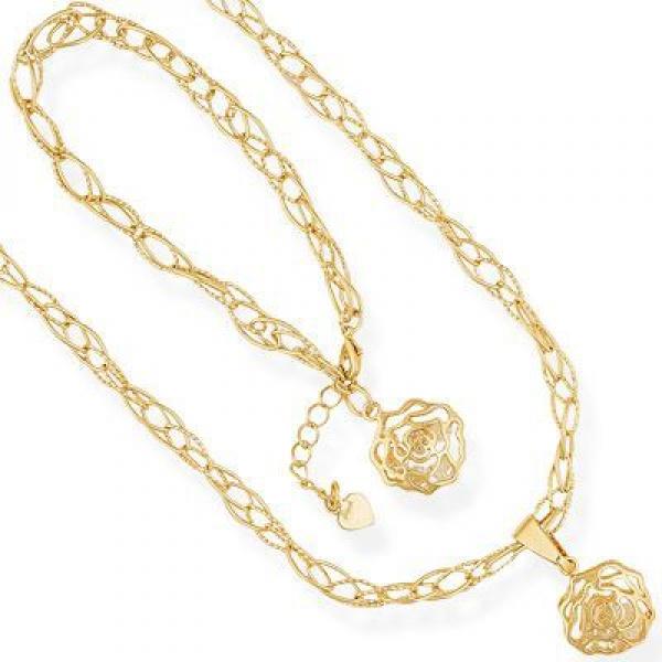 Collar y Pulso 5.006.002 Oro Laminado, Diseño de Flor, con Cristal Blanca, Pulido, Dorado