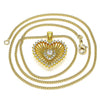 Collares con Dije 04.213.0177.20 Oro Laminado, Diseño de Corazon, con Zirconia Cubica Blanca y Micro PaveBlanca, Pulido, Dorado