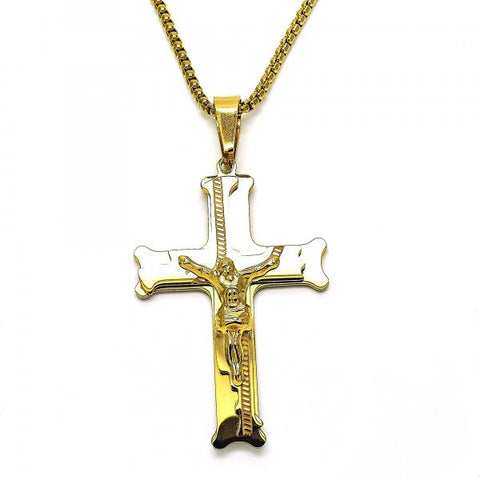 Collares con Dije 04.116.0052.2.30 Acero Inoxidable, Diseño de Crucifijo, Pulido, Dorado