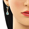 Arete Gancho Frances 02.122.0116.8 Oro Laminado, Diseño de Gota, con Cristal Topacio Azul y Blanca, Pulido, Dorado