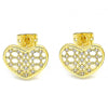 Arete Dormilona 02.156.0476 Oro Laminado, Diseño de Corazon, con Micro Pave Blanca, Pulido, Dorado