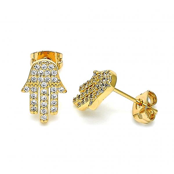 Arete Dormilona 02.213.0302 Oro Laminado, Diseño de Mano de Dios, con Micro Pave Blanca, Pulido, Dorado