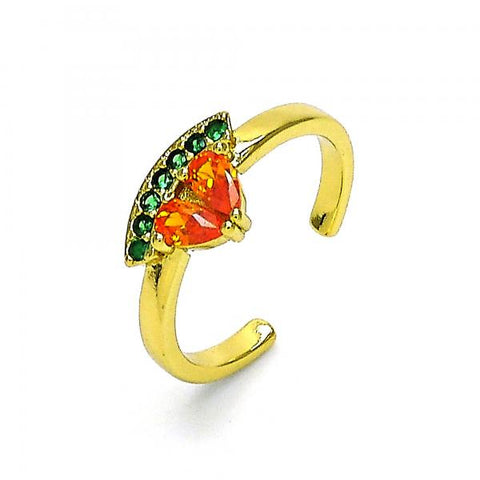 Anillo Multi Piedra 01.341.0082 Oro Laminado, Diseño de Sandia y Gota, Diseño de Sandia, con Zirconia Cubica Topacio y Verde, Pulido, Dorado